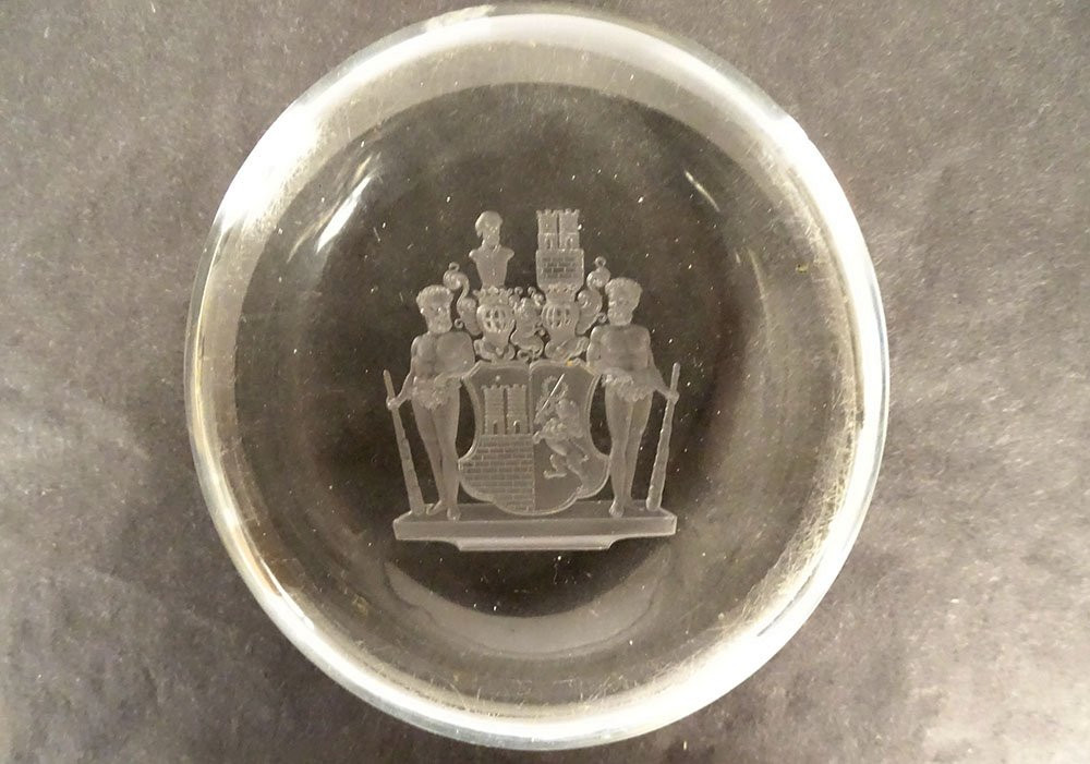 Presse-papier Cristal Gravé Armoiries Blason Famille Welczeck Silésie XIXè-photo-4