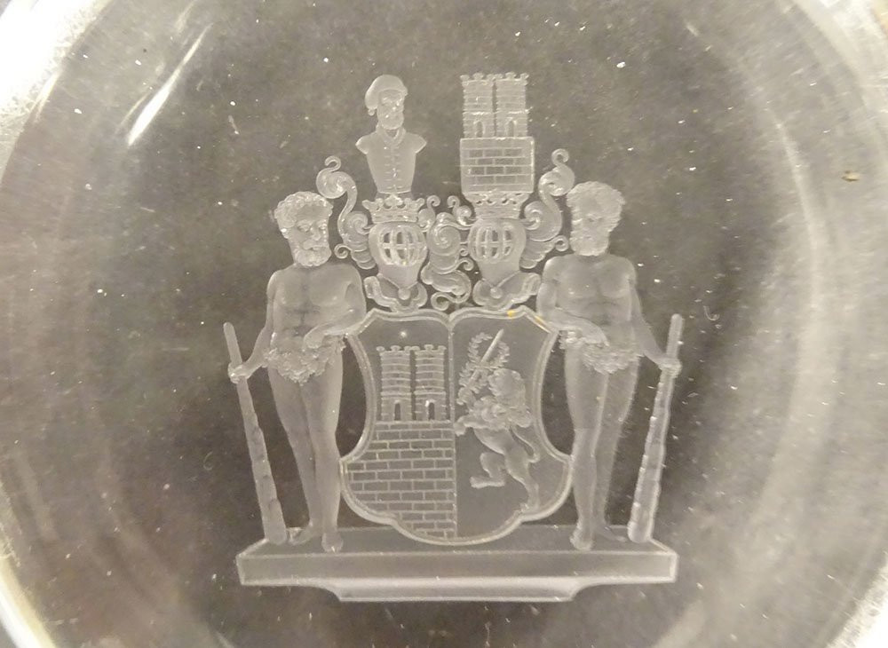 Presse-papier Cristal Gravé Armoiries Blason Famille Welczeck Silésie XIXè-photo-1