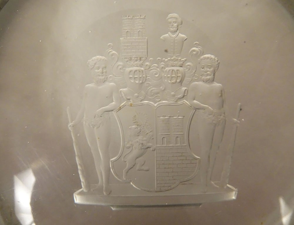 Presse-papier Cristal Gravé Armoiries Blason Famille Welczeck Silésie XIXè-photo-3
