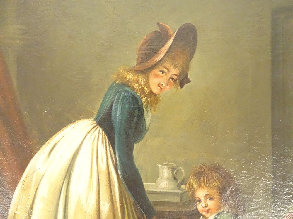 HST Tableau Scène Genre d'ap. Chardin Pot Chambre Enfant Garçon Mère XIXème-photo-4