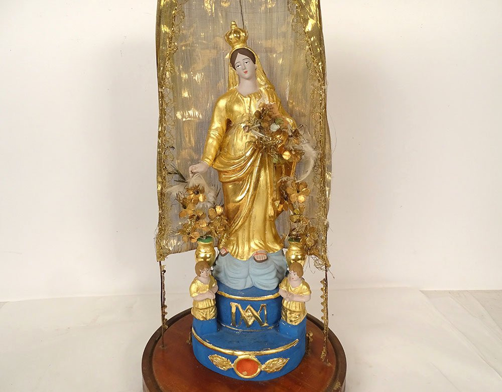 Virgin Of Marseille Santibelli Saint Mary Terracotta Gilding Globe 19th Century-photo-2