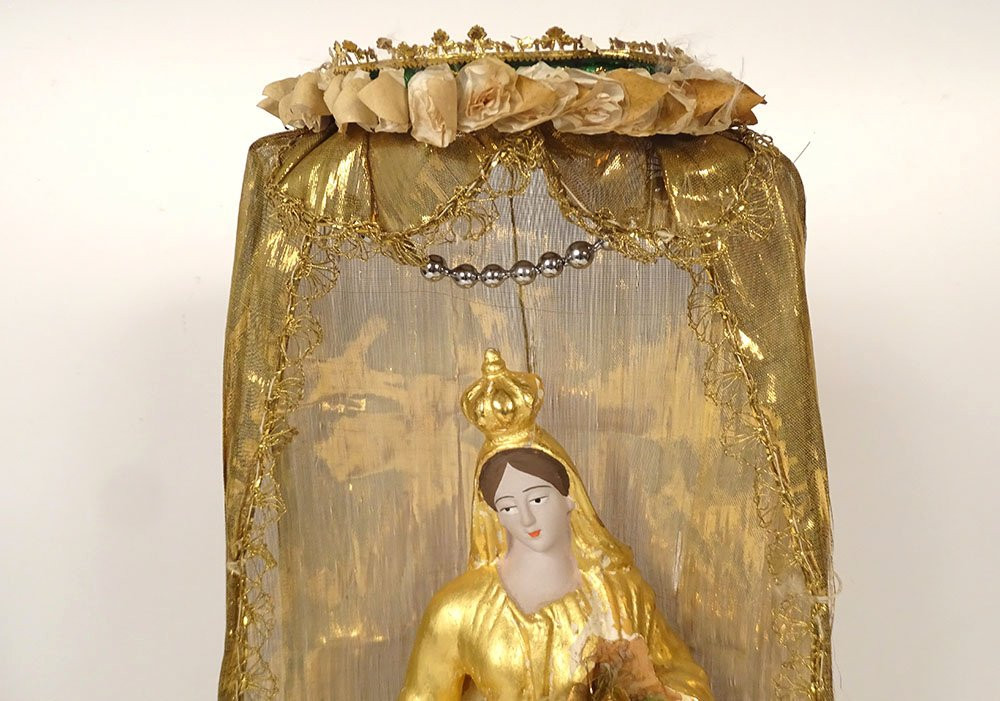 Virgin Of Marseille Santibelli Saint Mary Terracotta Gilding Globe 19th Century-photo-3