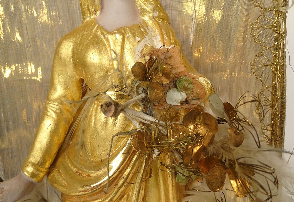 Virgin Of Marseille Santibelli Saint Mary Terracotta Gilding Globe 19th Century-photo-4