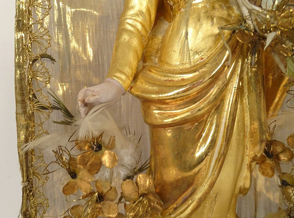 Virgin Of Marseille Santibelli Saint Mary Terracotta Gilding Globe 19th Century-photo-2