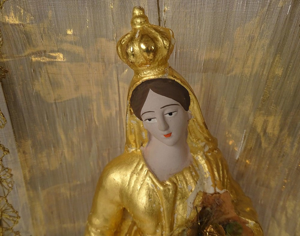 Virgin Of Marseille Santibelli Saint Mary Terracotta Gilding Globe 19th Century-photo-3