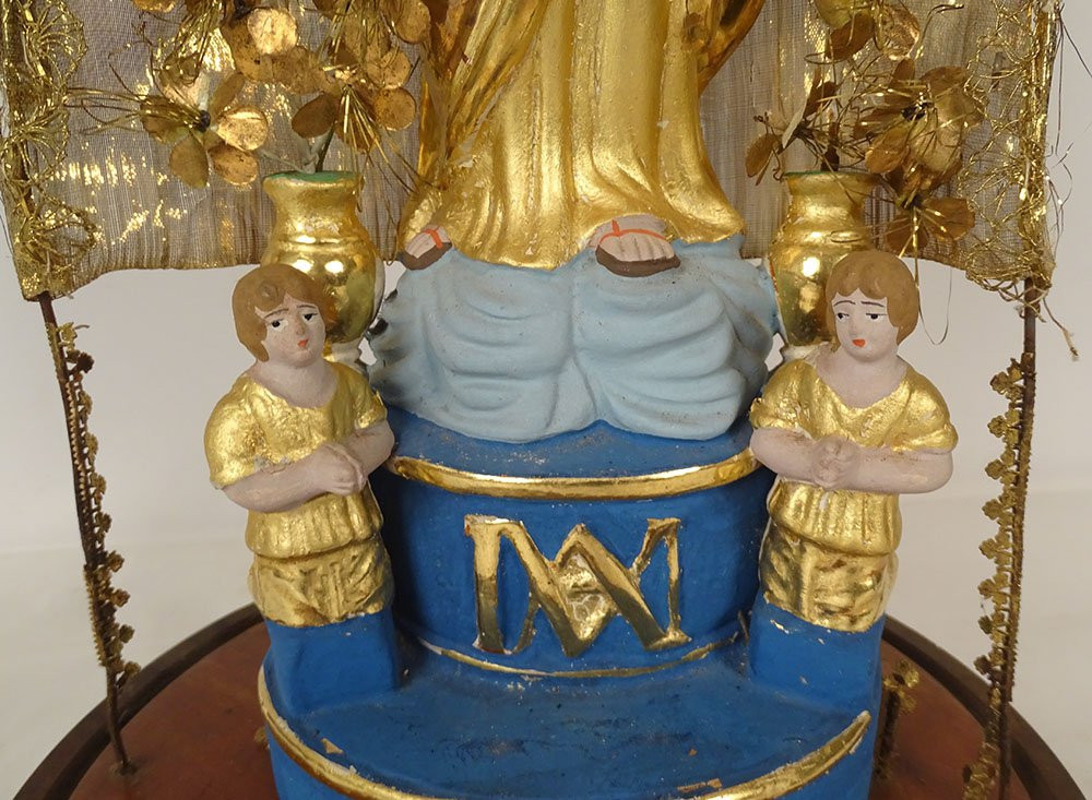 Virgin Of Marseille Santibelli Saint Mary Terracotta Gilding Globe 19th Century-photo-4