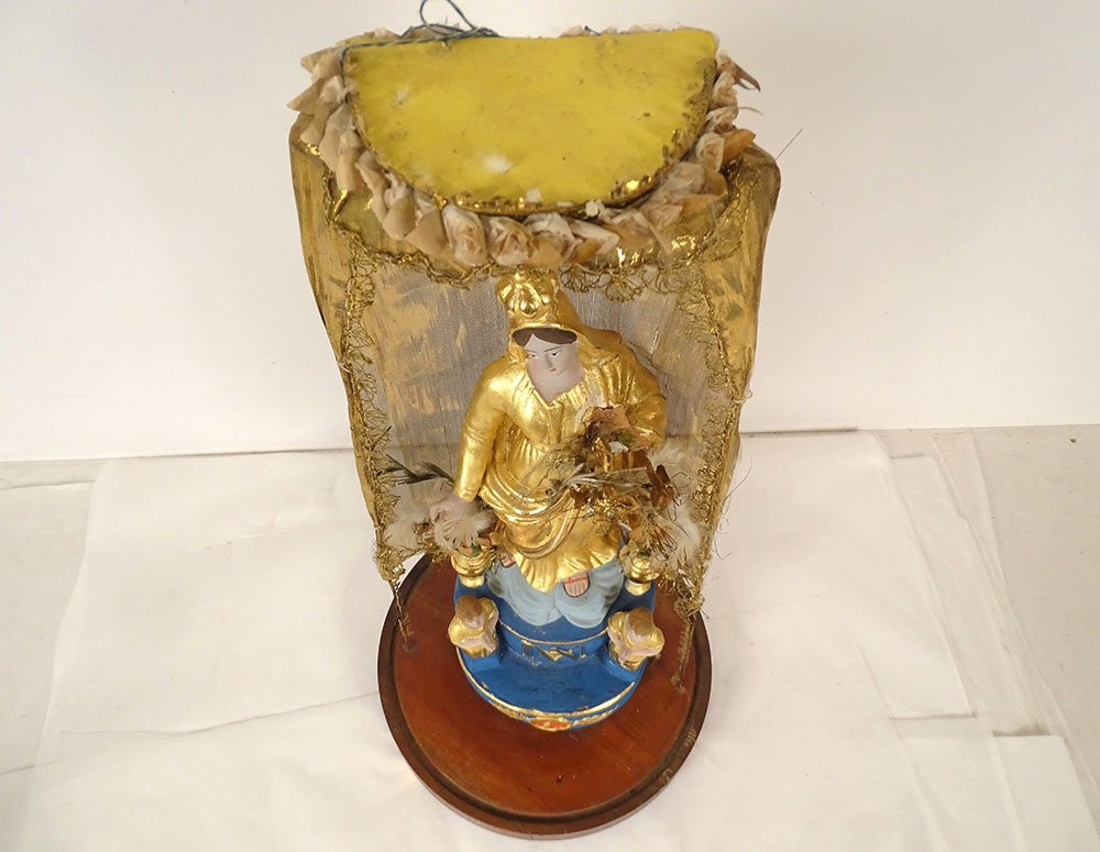 Virgin Of Marseille Santibelli Saint Mary Terracotta Gilding Globe 19th Century-photo-6