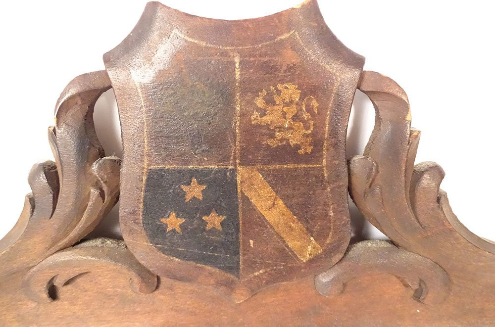 Cadre Bois Sculpté Armoiries Blason écartelé Nord Flandres Gravures XIXème-photo-2