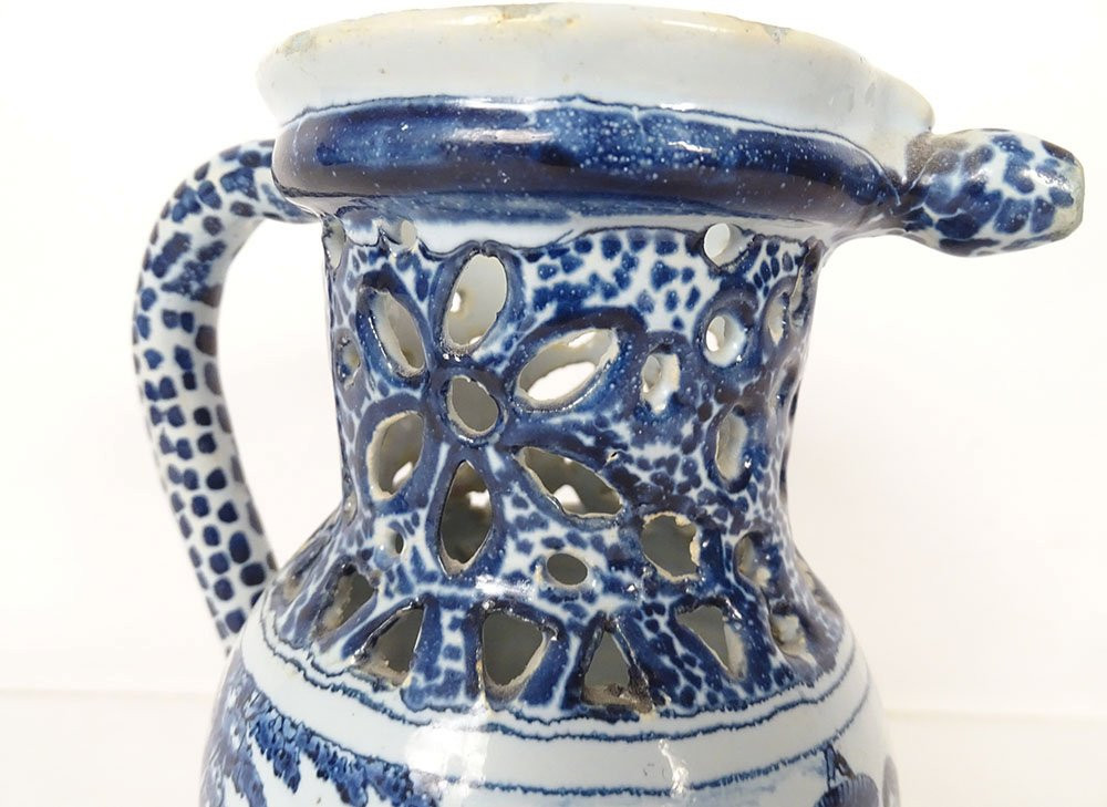 Deceptive Pitcher Nevers Earthenware Blue Camaïeu Galante Shepherdess Scene 18th Century-photo-2