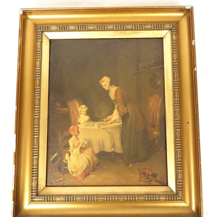 HST Tableau Scène Genre d'ap Chardin Bénédicité Souper Enfants Mère XIXème