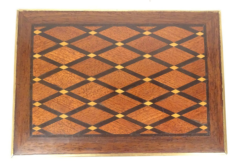 Cigar Box Mahogany Wood Box Rosewood Marquetry 19th Century-photo-2