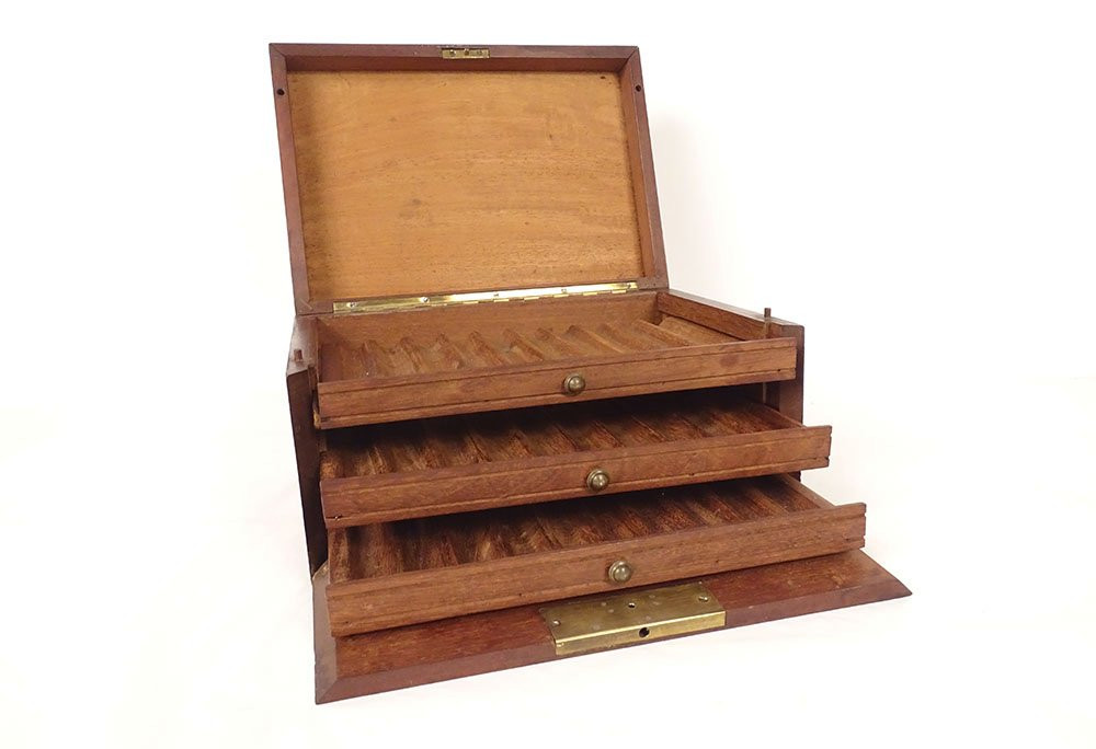 Cigar Box Mahogany Wood Box Rosewood Marquetry 19th Century-photo-3