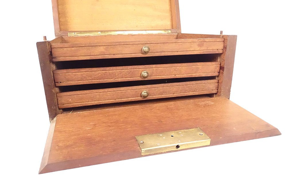 Cigar Box Mahogany Wood Box Rosewood Marquetry 19th Century-photo-5