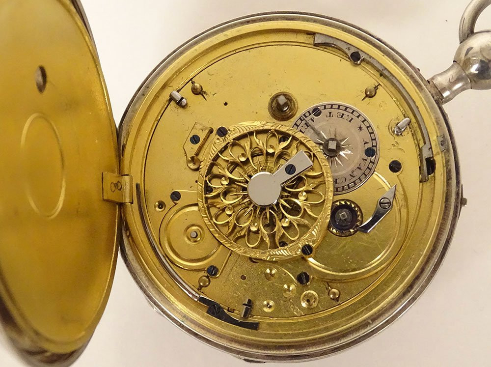 Solid Silver Pocket Watch With Old Cock Movement, 19th Century-photo-3
