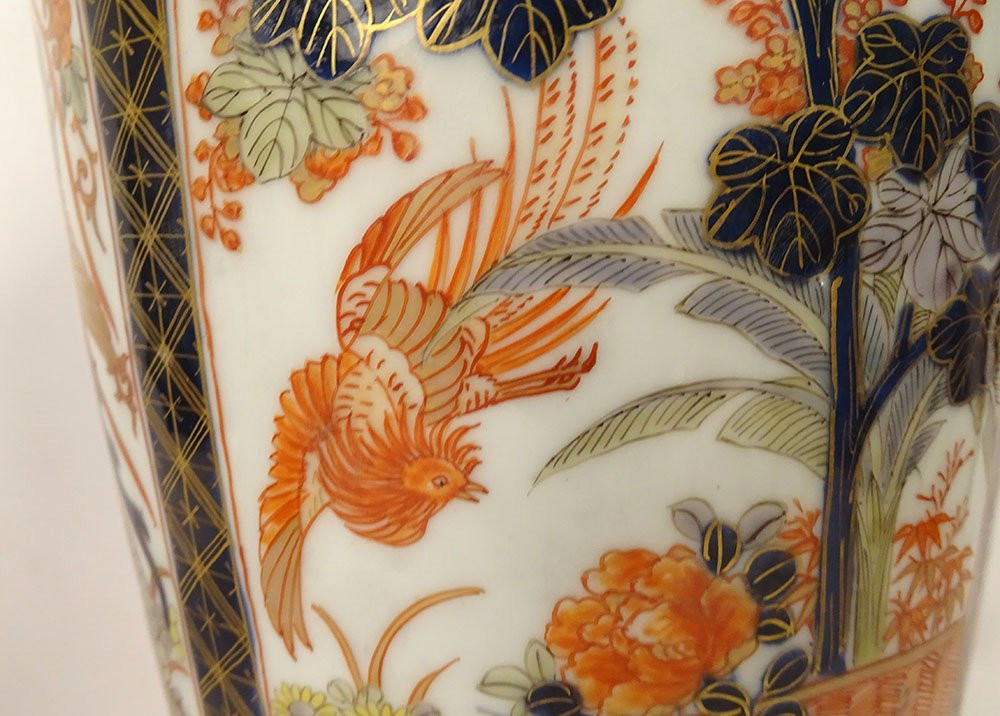 Pair Of Imari Vases Japan Birds Flowers Garden Gilt Bronze Napoleon III 19th Century-photo-4