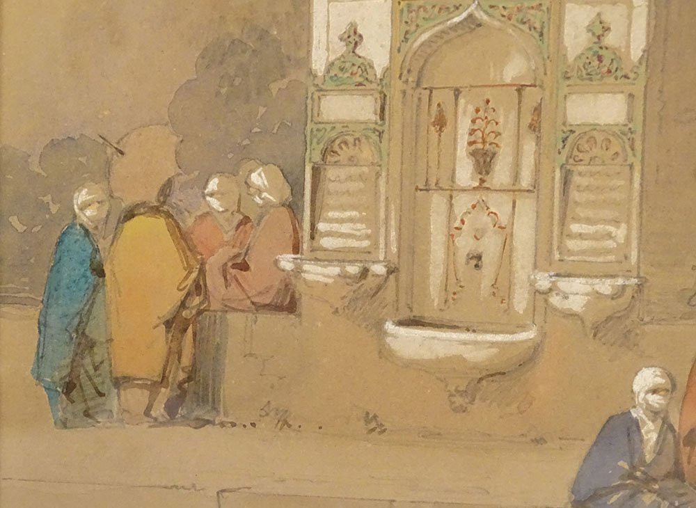 Dessin Orientaliste Amedeo Preziosi Personnages Ottomans Fontaine XIXème-photo-1