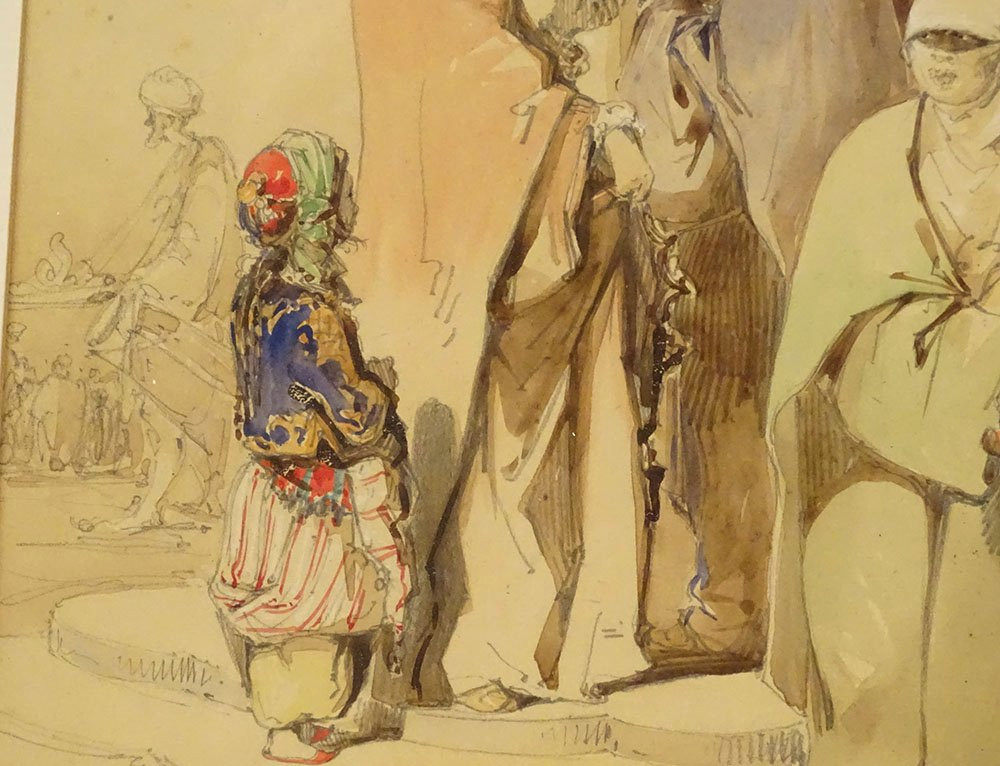 Orientalist Drawing Amedeo Preziosi Ottoman Women Children Istanbul 19th Century-photo-4