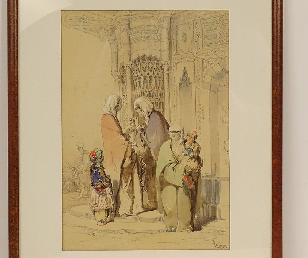 Orientalist Drawing Amedeo Preziosi Ottoman Women Children Istanbul 19th Century-photo-5