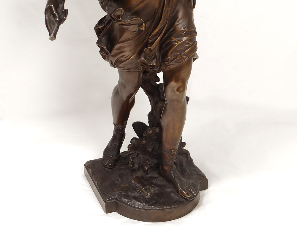 Sculpture Bronze Young Man Branchage Palme Signed Moreau Nineteenth-photo-4