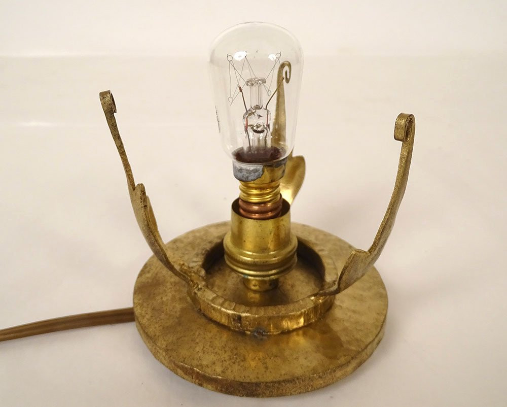 Night Light Lamp Signed Robj Glass Paste Hammered Bronze Art Deco 20th Century-photo-1