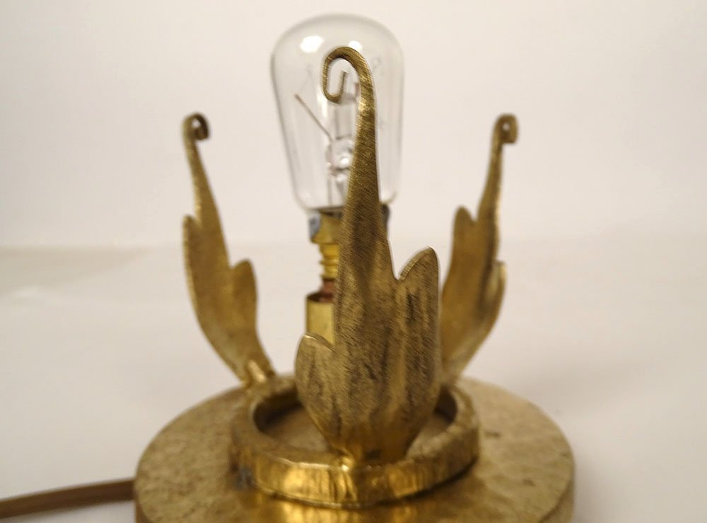 Night Light Lamp Signed Robj Glass Paste Hammered Bronze Art Deco 20th Century-photo-4