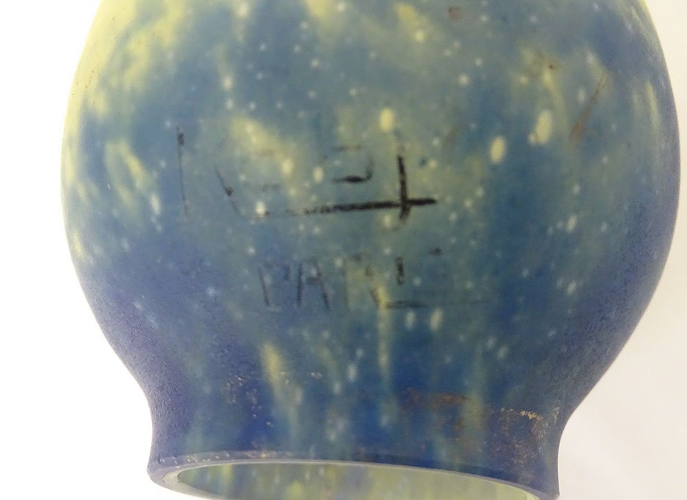 Night Light Lamp Signed Robj Glass Paste Hammered Bronze Art Deco 20th Century-photo-5