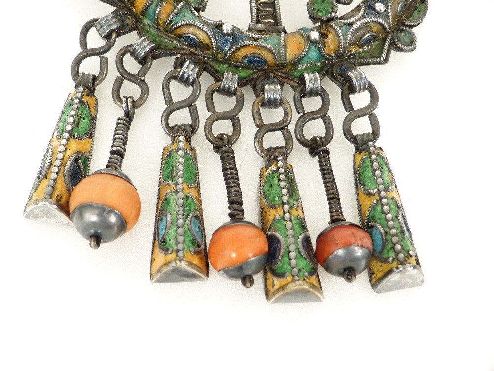 Paire Fibules Argent Massif émaux Corail Maroc Berbère Jean Besancenot-photo-4