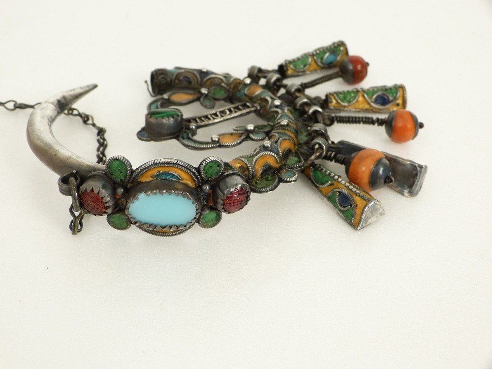 Paire Fibules Argent Massif émaux Corail Maroc Berbère Jean Besancenot-photo-5
