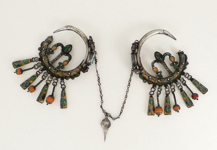 Paire Fibules Argent Massif émaux Corail Maroc Berbère Jean Besancenot