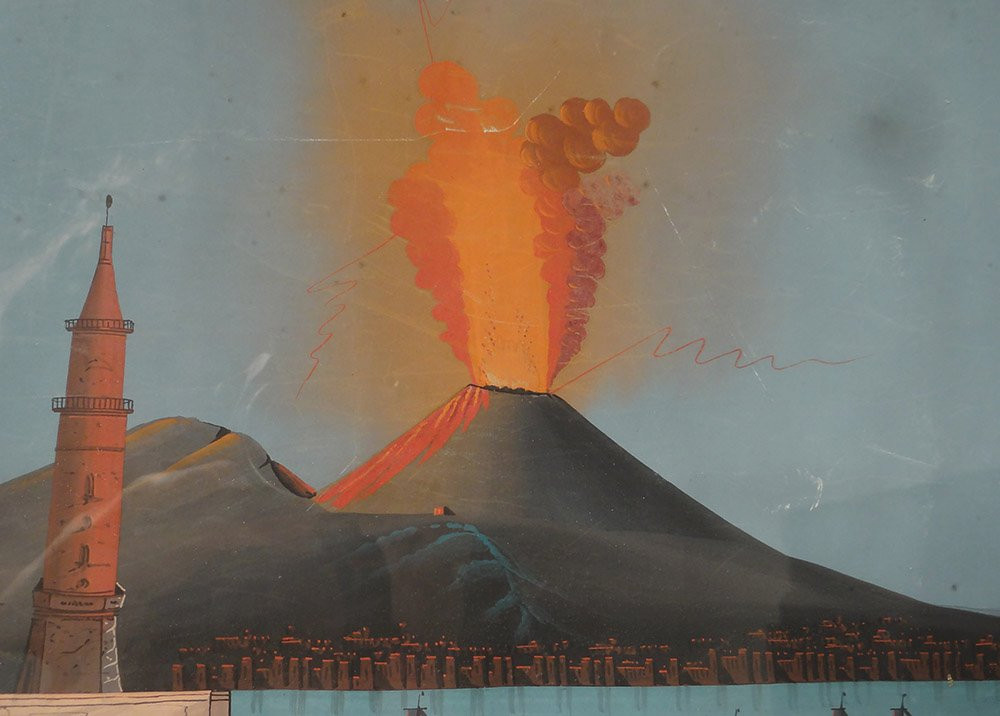 Paire gouaches napolitaines éruption Vésuve Italie bateaux 27 mai 1858 XIXè-photo-4