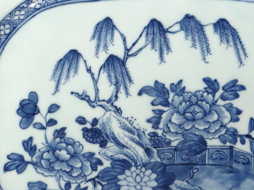 Octagonal Porcelain Dish, White And Blue, Chinese Garden Landscape, Qianlong, 18th Century-photo-3