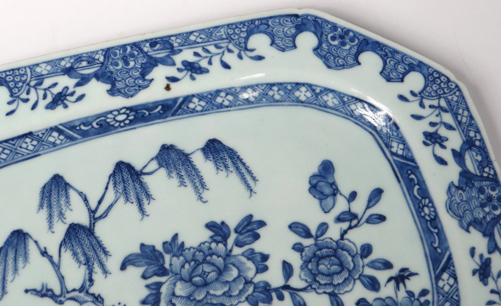 Octagonal Porcelain Dish, White And Blue, Chinese Garden Landscape, Qianlong, 18th Century-photo-2