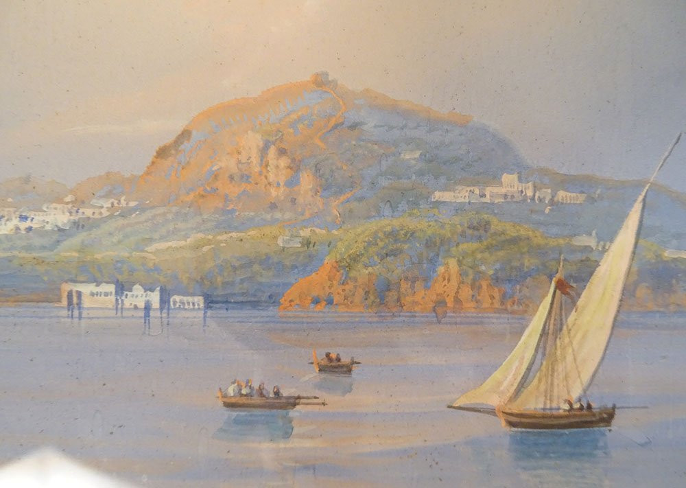 Pair Of Neapolitan Gouaches, Landscapes, Bay Of Naples, Vesuvius, Fishermen, Italy, 19th Century-photo-4