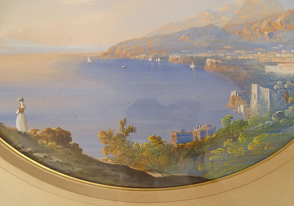 Pair Of Neapolitan Gouaches, Landscapes, Bay Of Naples, Vesuvius, Fishermen, Italy, 19th Century-photo-2