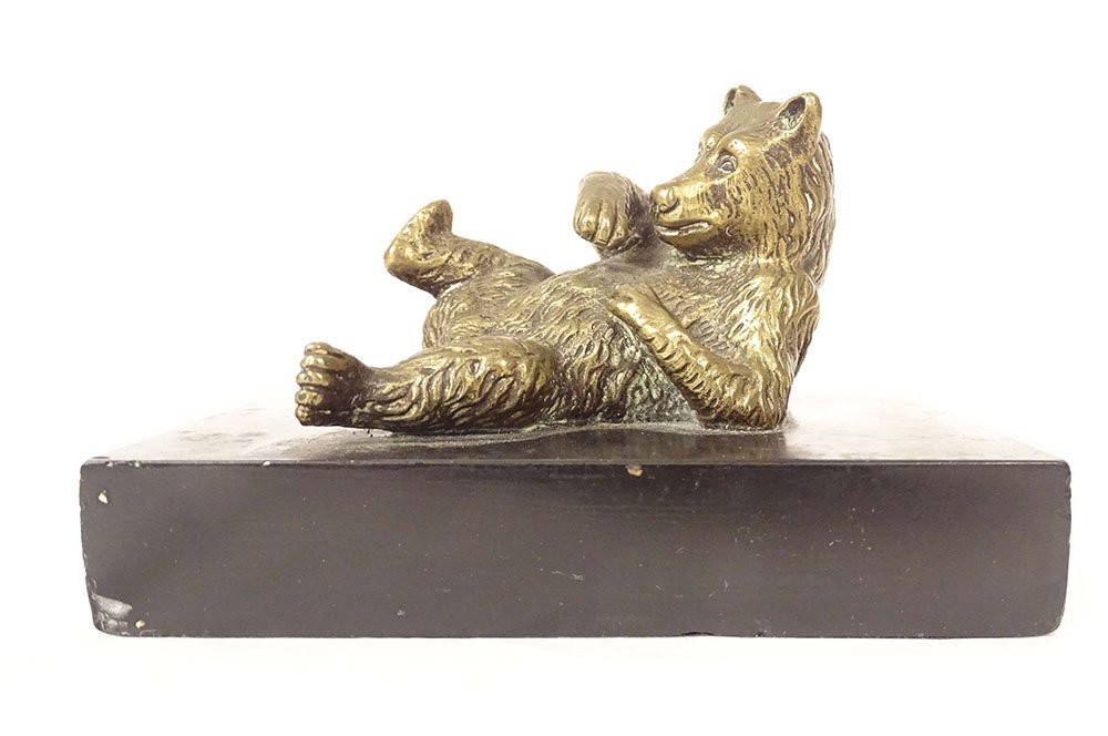 Sculpture presse-papier bronze doré ours allongé marbre noir XIXème siècle-photo-6