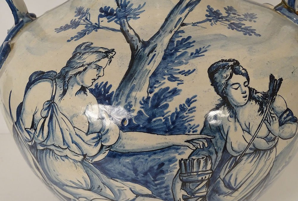 Grand vase majolique italienne Savone mythologie paysage antique XIXème-photo-2