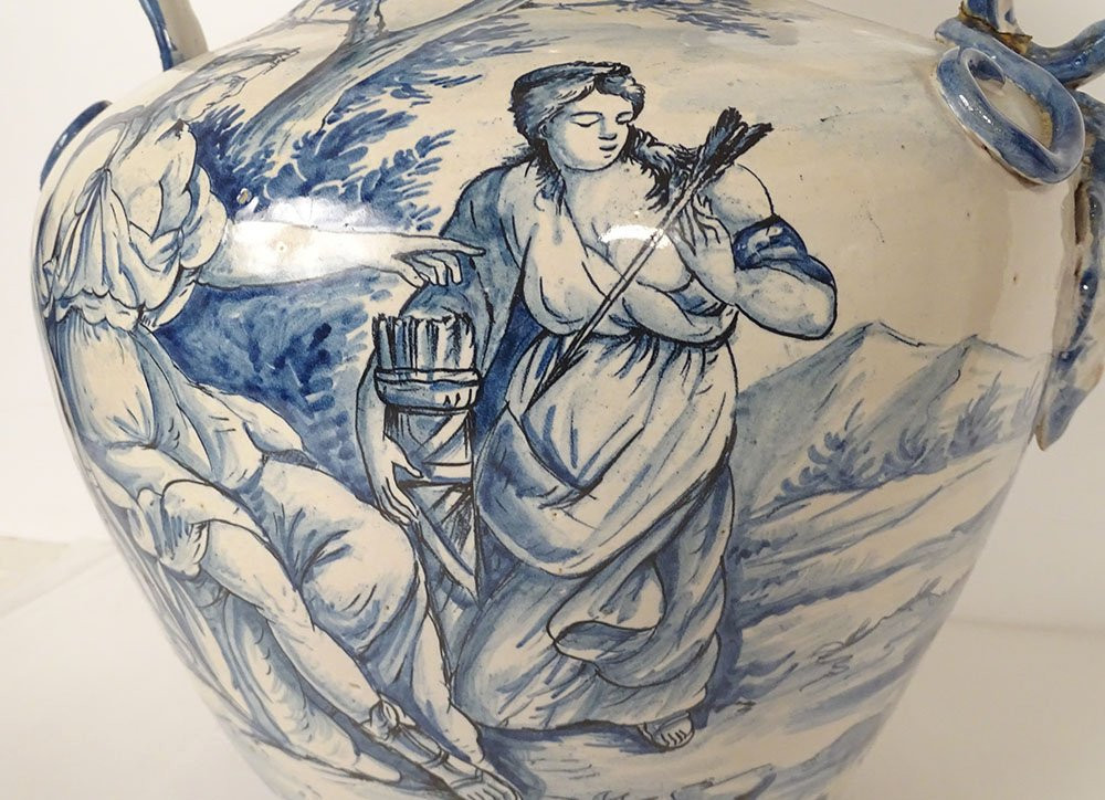 Grand vase majolique italienne Savone mythologie paysage antique XIXème-photo-3