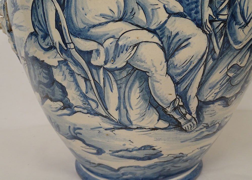 Grand vase majolique italienne Savone mythologie paysage antique XIXème-photo-4