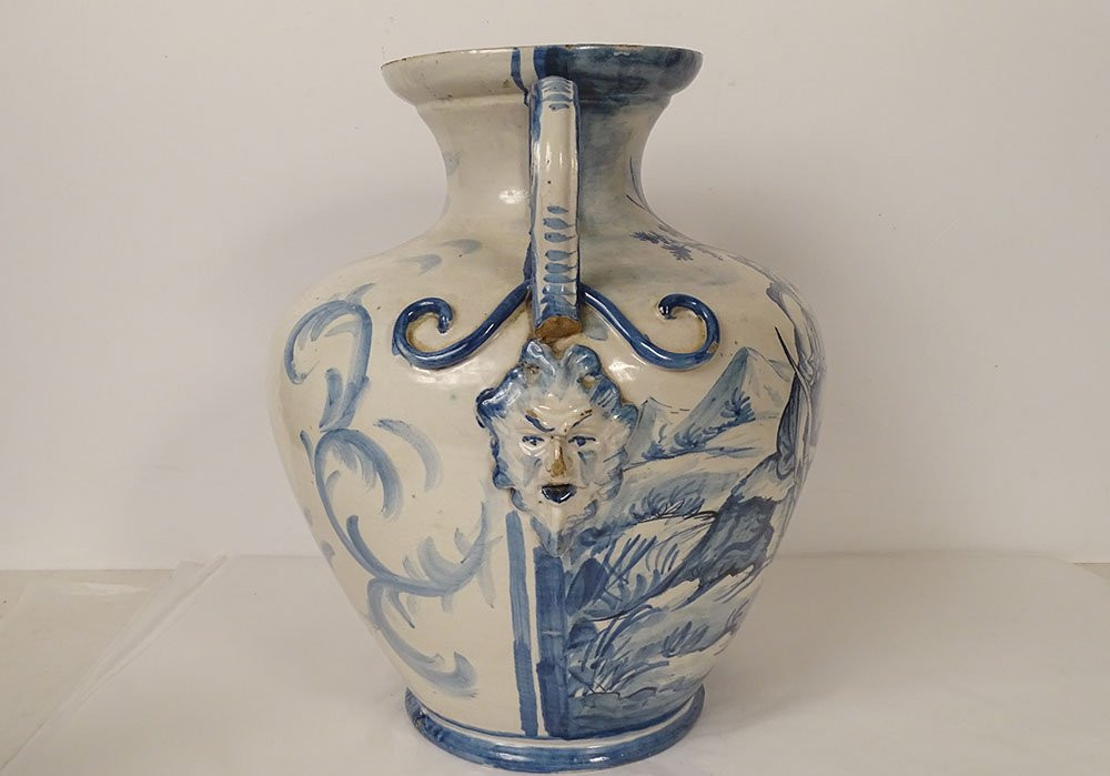 Grand vase majolique italienne Savone mythologie paysage antique XIXème-photo-5