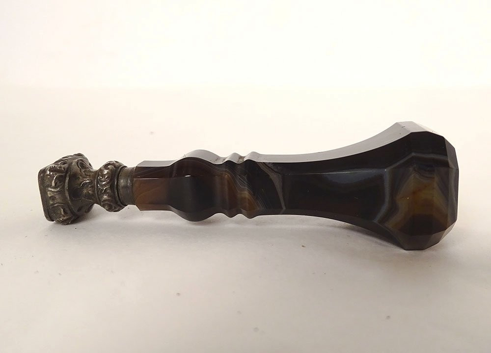 Sceau cachet agate argent massif tête sanglier monogramme XIXème siècle-photo-2