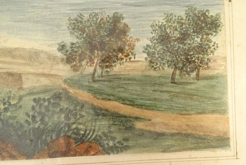 Aquarelle paysage vue Saint-Cloud d'apr. Michallon cavaliers château XIXème-photo-4