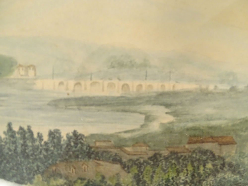 Aquarelle paysage vue Saint-Cloud d'apr. Michallon cavaliers château XIXème-photo-5