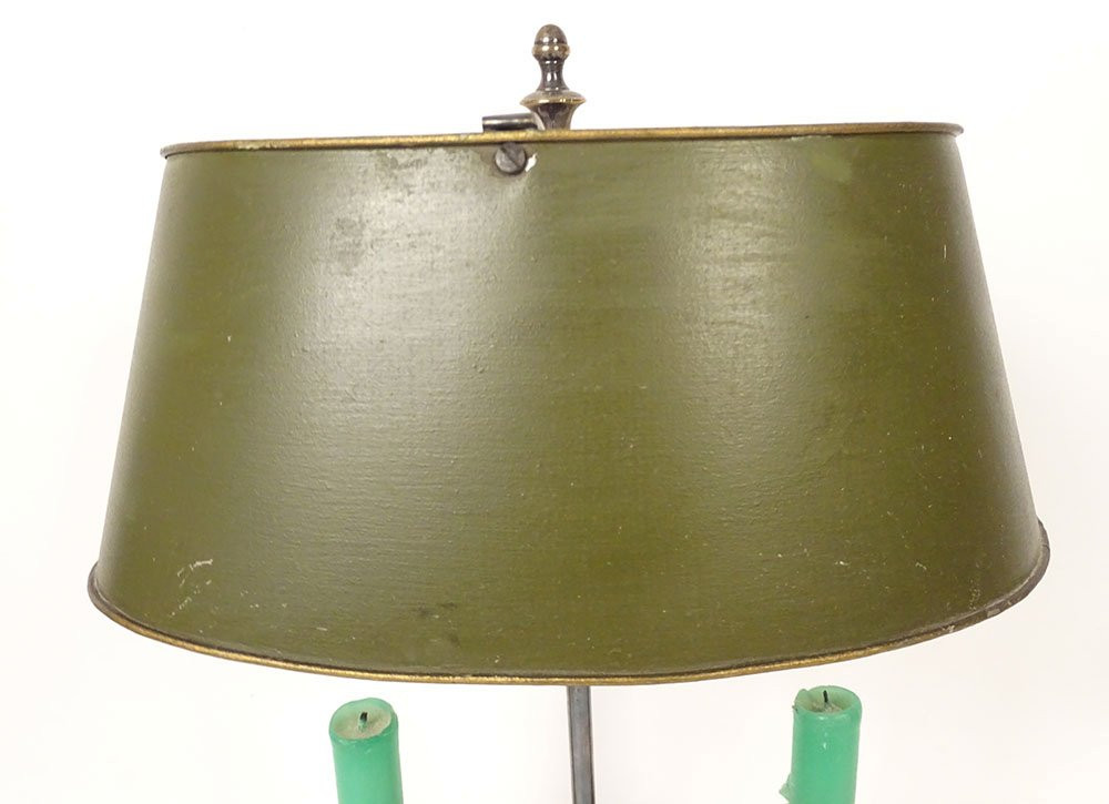 Lampe bouillotte 2 feux bronze abat-jour tôle buste cariatide flambeaux 19è-photo-2