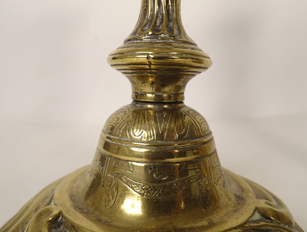 Paire bougeoirs Louis XV bronze flambeaux fleurs guirlandes XVIIIè siècle-photo-1