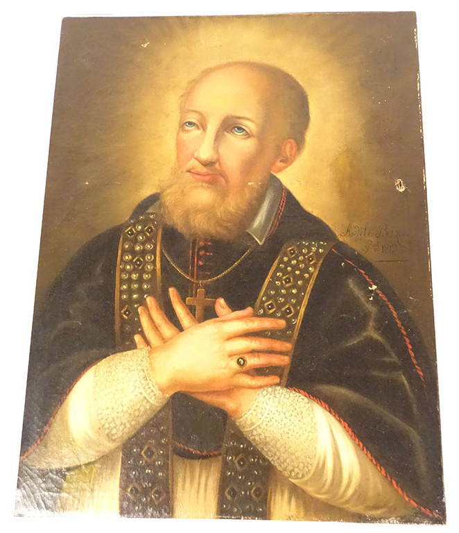 Hst Religious Portrait Painting Saint François De Sales A. Bazin 1819 19th Century