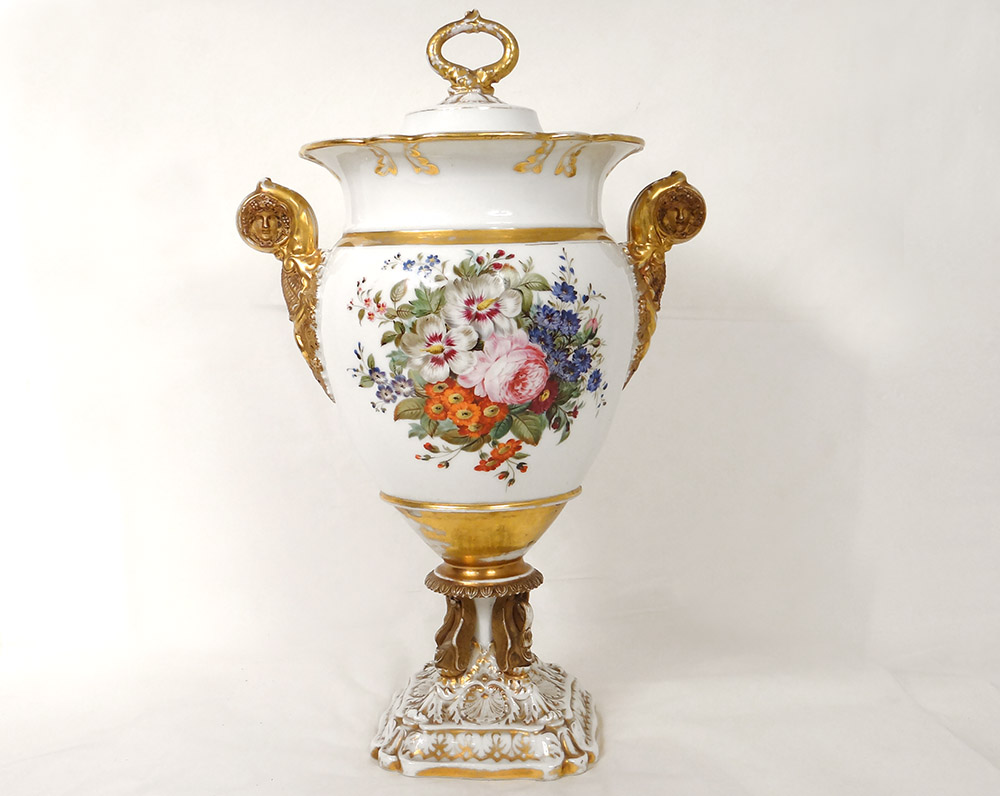 Grand Rafraichissoir Porcelaine Paris Cygnes Mascarons Napoléon III XIXè-photo-1