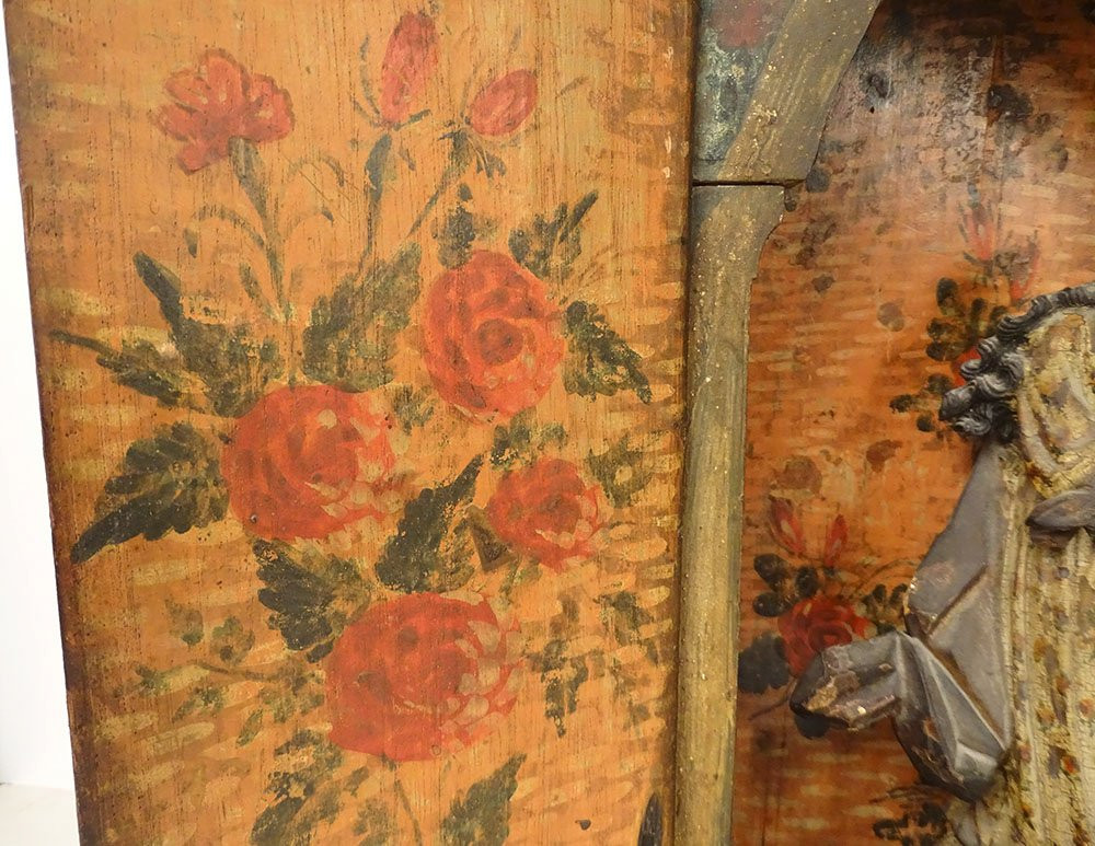 Painted Wooden Altarpiece Sculpture Of The Virgin Assumption Of Conceicao Oratory, 18th Century-photo-1