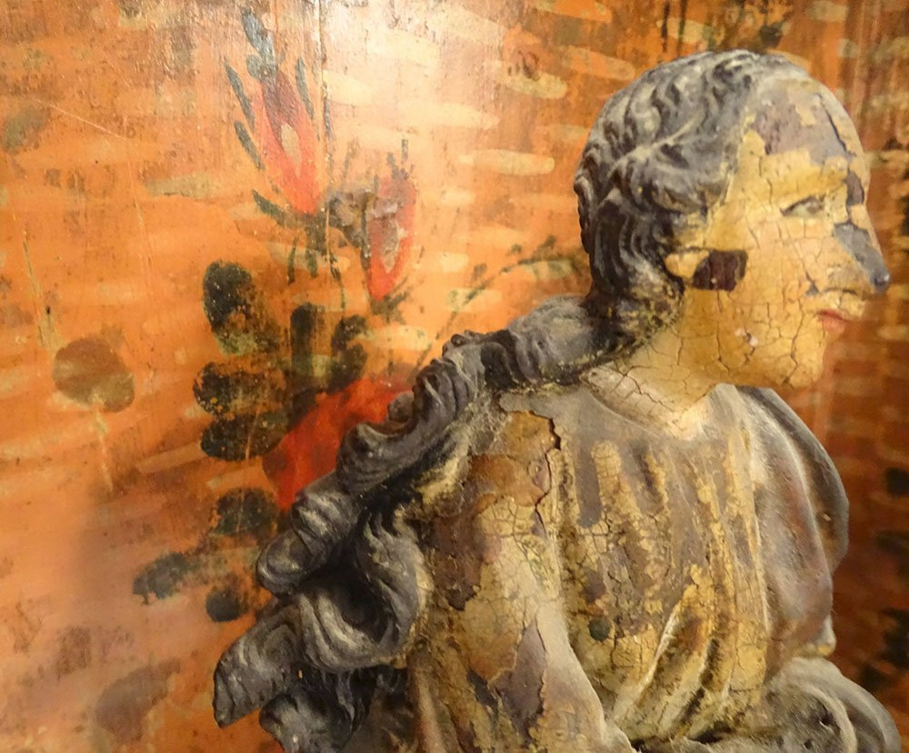 Painted Wooden Altarpiece Sculpture Of The Virgin Assumption Of Conceicao Oratory, 18th Century-photo-3