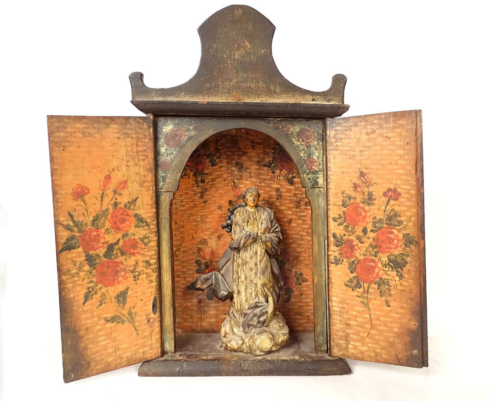 Painted Wooden Altarpiece Sculpture Of The Virgin Assumption Of Conceicao Oratory, 18th Century