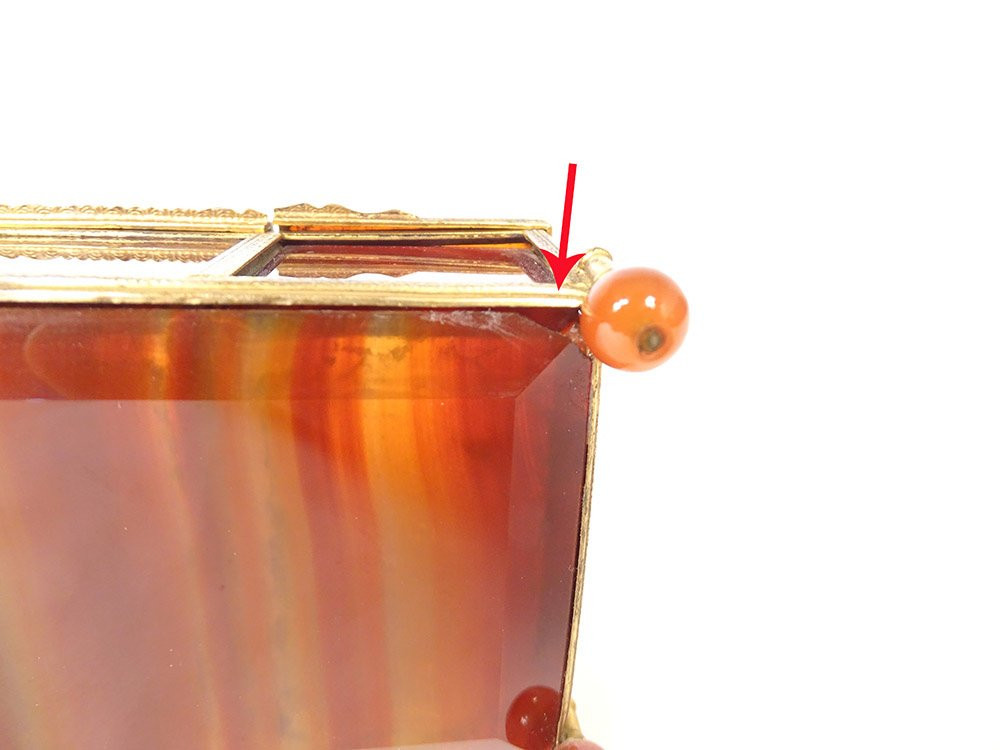 Small Three-compartment Box, Agate, Gilded Brass, 19th Century Restoration-photo-4